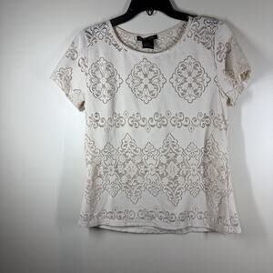 Sexy Lace T-Shirt Stretching Summer Short Sleeve Layering Top Large Romantic